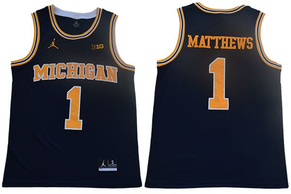 Men Michigan Wolverines 1 Matthews Blue NBA NCAA Jerseys